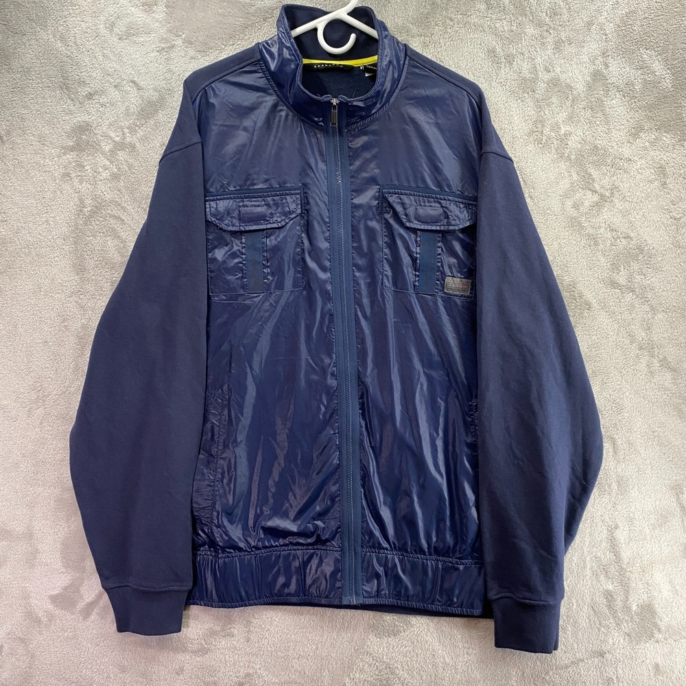 Sean John Navy Blue Track Jacket Nylon Front Fleece Sleeves Mens 3XL Vintage